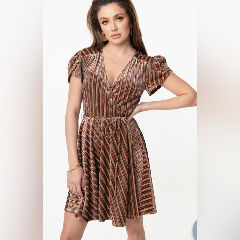 Striped velvet mini dress perfect for the holidays